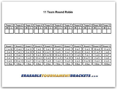 Printable 12 Team Round Robin Tournament Bracket