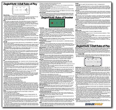 Large Laminated Billiards Eight 8 Ball Rules & Regulations 